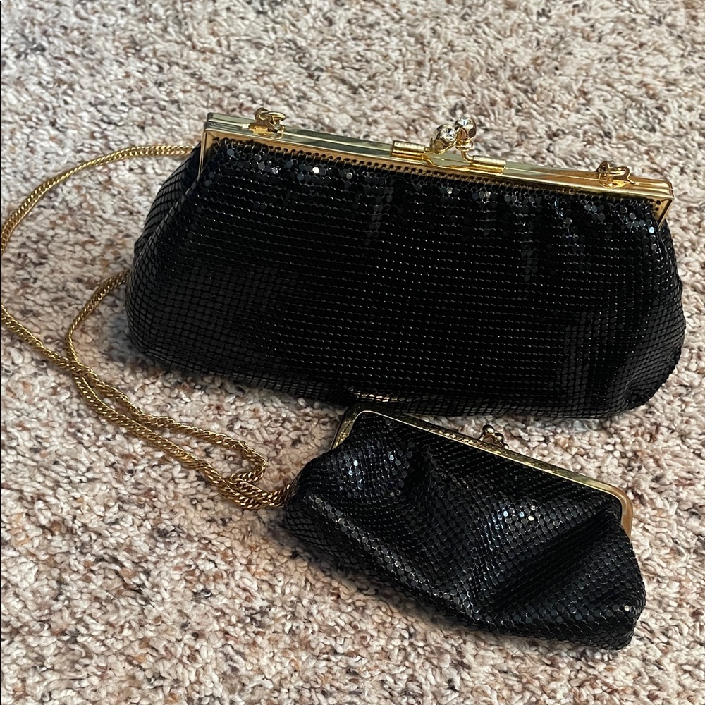 Elegant Black Evening Clutch whiting and Davis with matching coin purse - Picture 2 of 7